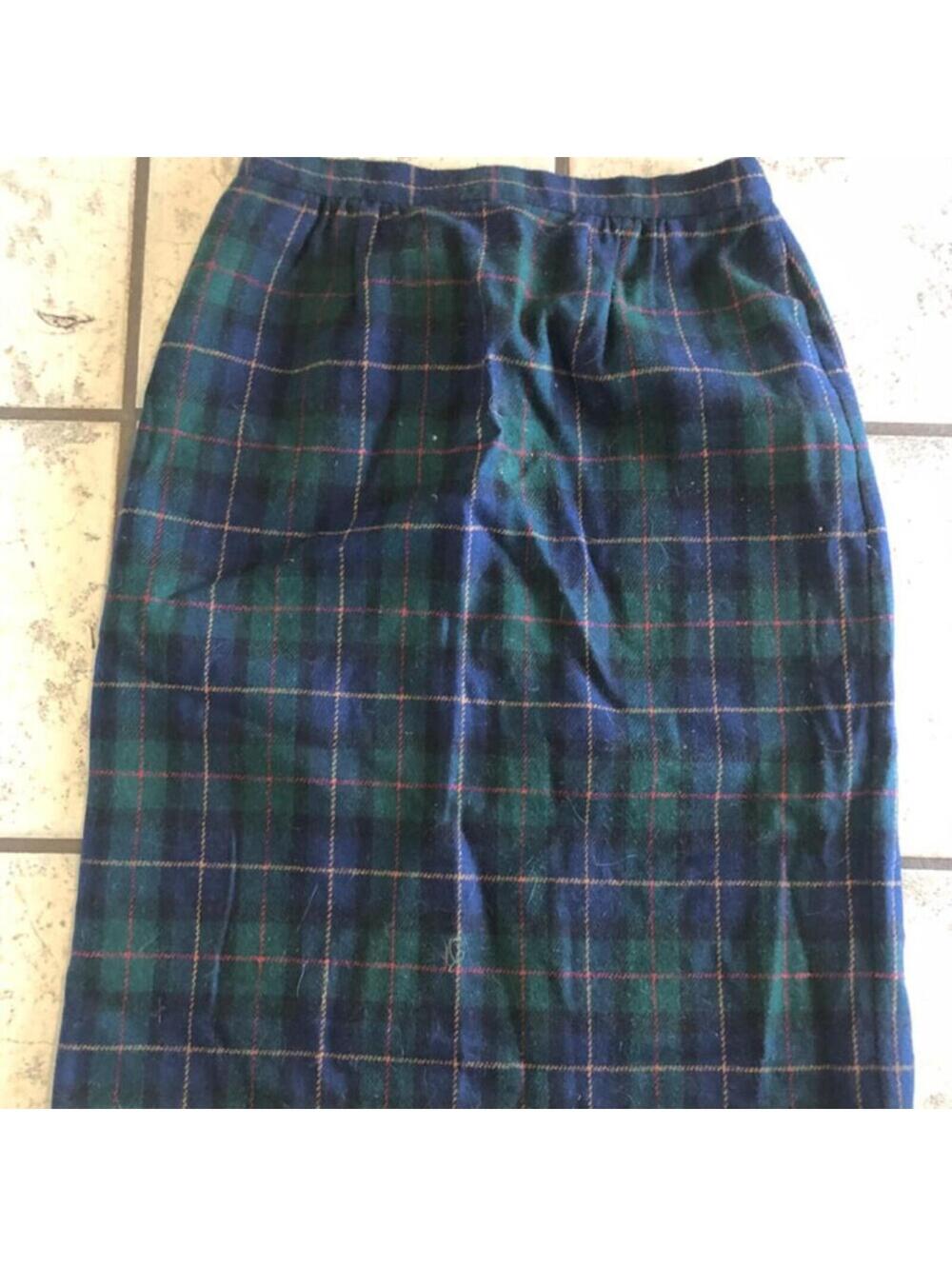 Lucia Plaid Midi Skirt Size 12 Blue Green Tartan Elastic Waist